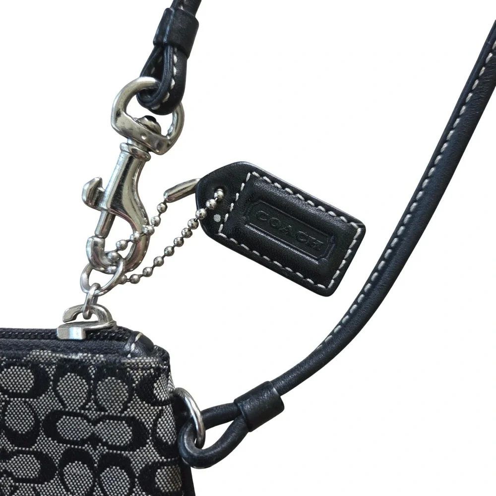 Y2K Coach Signature Jacquard Wristlet Black Gray Monogram‎ Mini Clutch Canvas